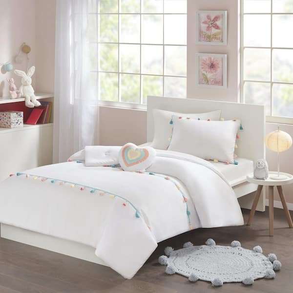 Intelligent Design Kids Tanya 3-Piece White Twin Tassel Comforter Set