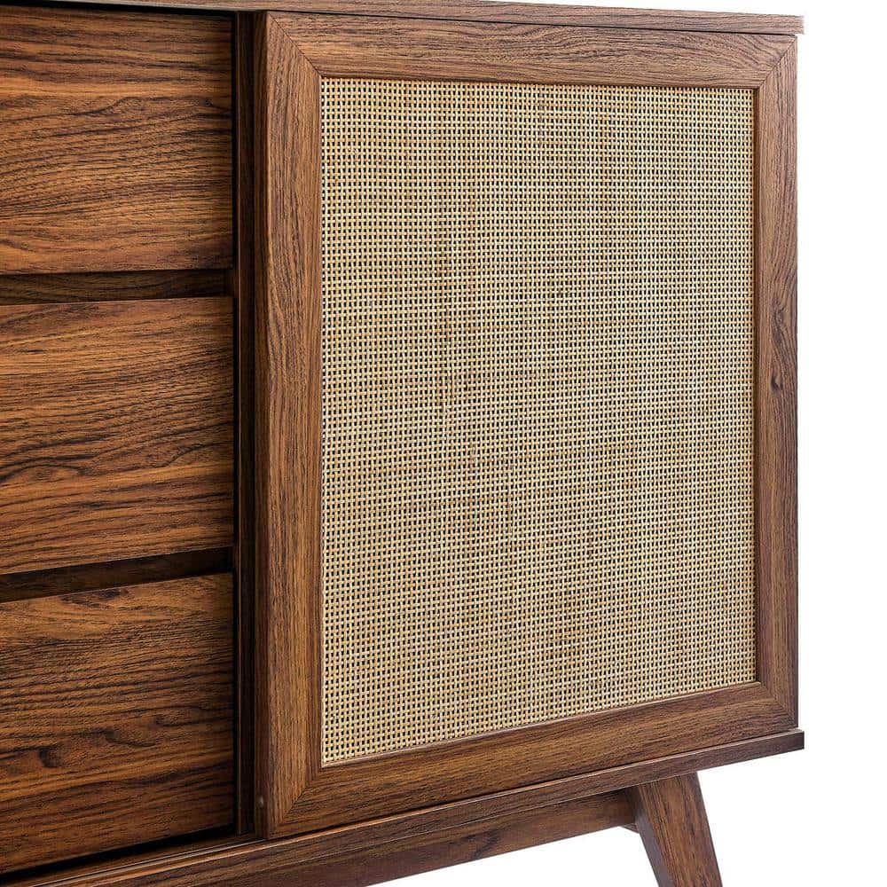 Soma 59" Walnut and Rattan Mid-Century Modern Sideboard
