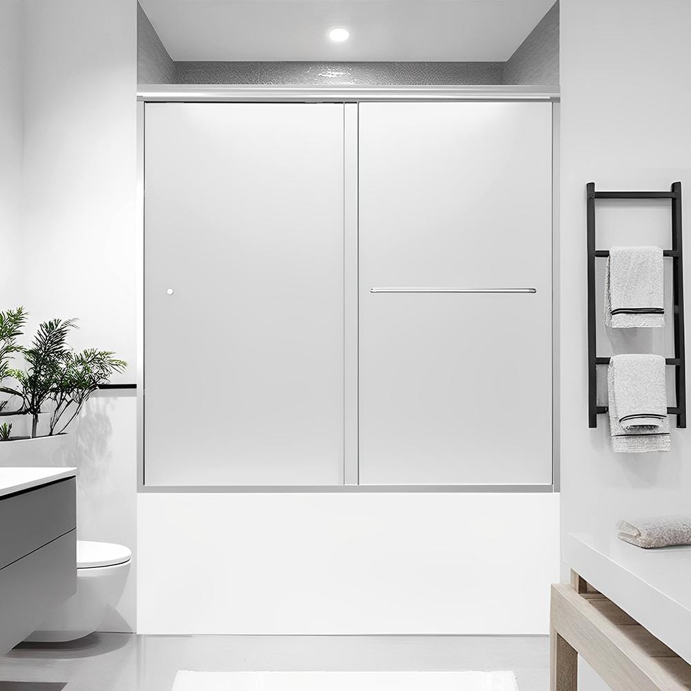 55-60 in. W x 56 in. H Sliding Semi Frameless Tub Door in Chrome Finish with Frosted Glass price history on PriceWatchPro