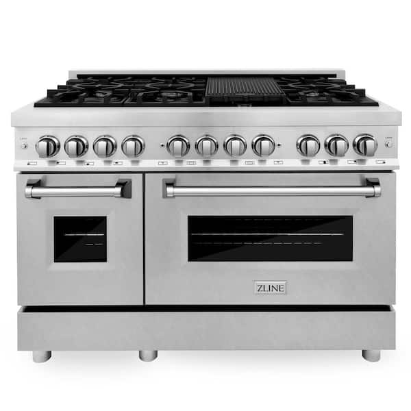 48 in. Legacy Dual Fuel Range with 7 Burners and 2 Electric Ovens in Stainless Steel with Satin Stainless Steel Doors