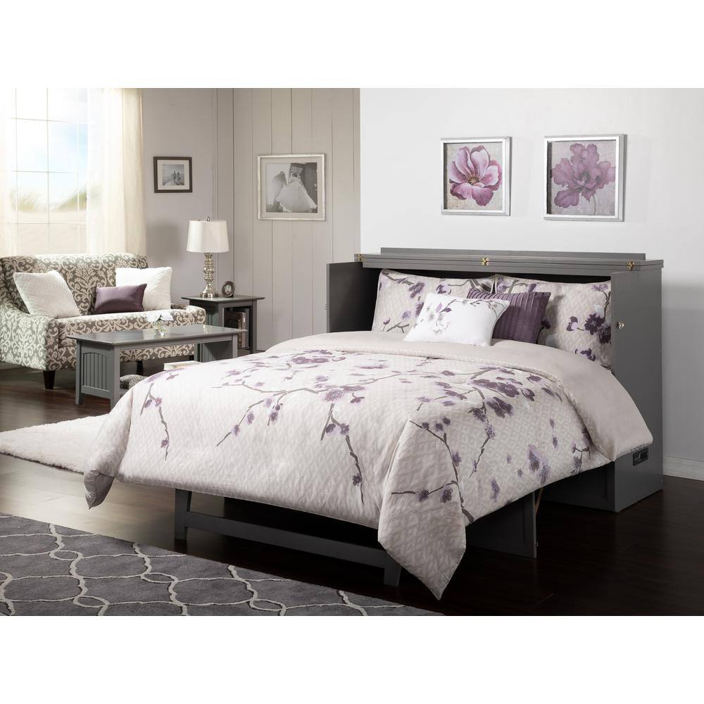 Deerfield Gray Farmhouse Queen Murphy Bed Chest with Charging Station