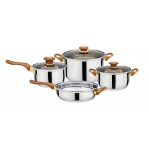 7-Piece Stainless Steel Cookware Pots and Pans Set with Wooden Handles