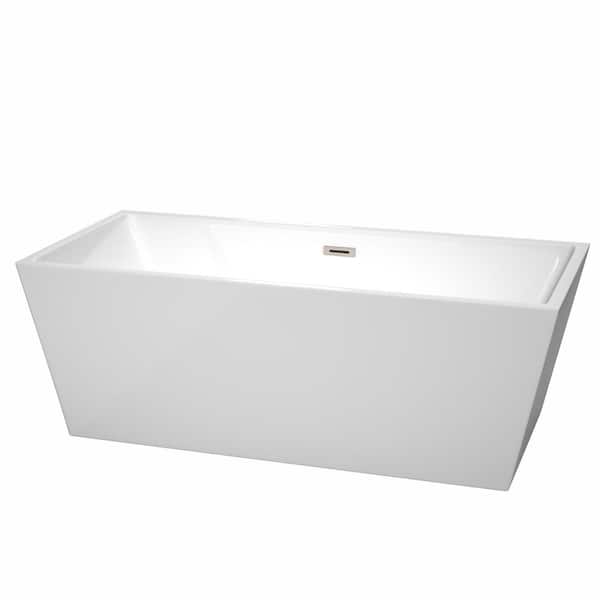 Wyndham Collection Sara 5.6 ft. Acrylic Flatbottom Non-Whirlpool Bathtub in White with Brushed Nickel Trim