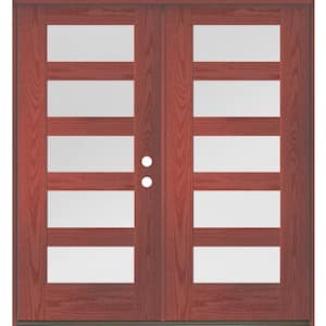 ASCEND Modern 72 in. x 80 in. 5-Lite Left-Active/Inswing Satin Glass Redwood Stain Double Fiberglass Prehung Front Door