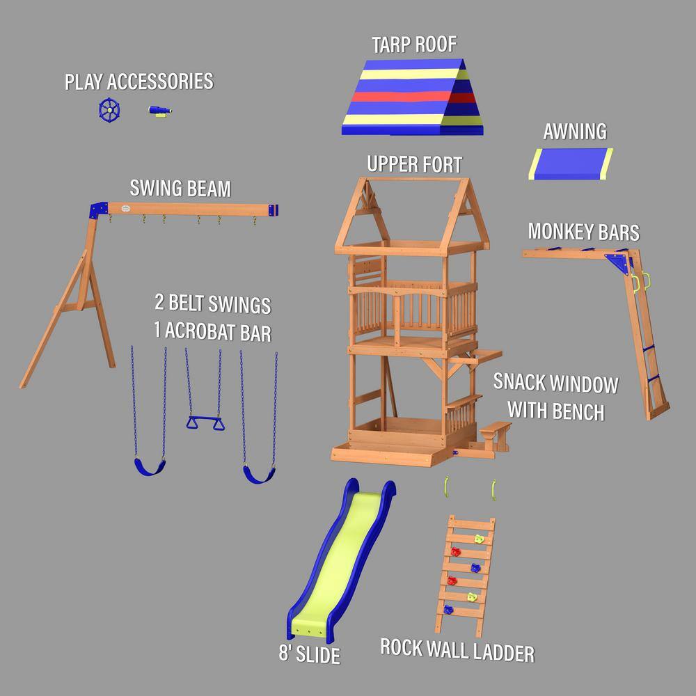Colorful Wooden Outdoor Playset with Slide and Swings