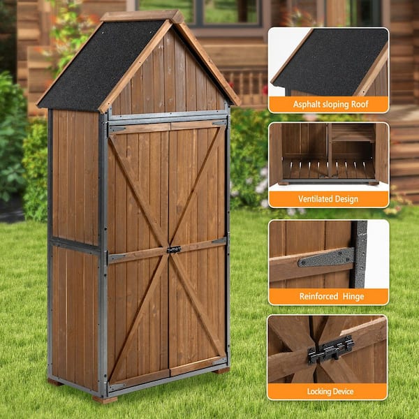 32.3 in. W x 21 in. D x 67 in. H Brown Wood Outdoor Storage
