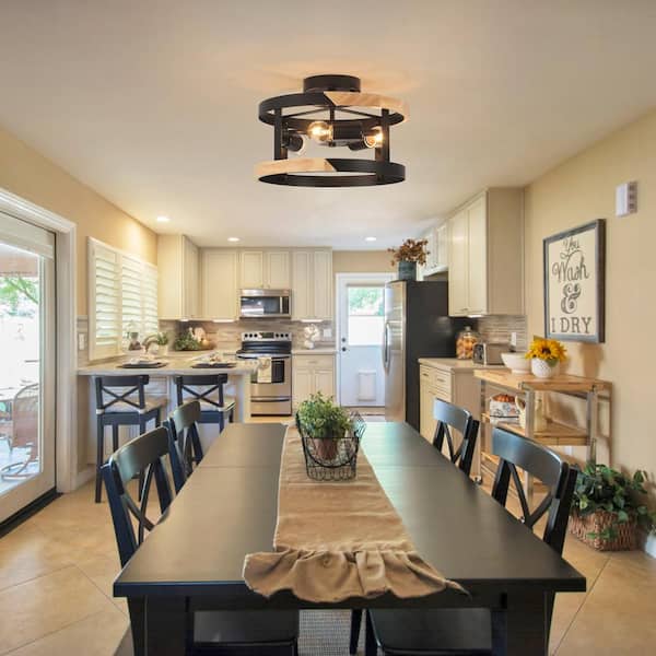 LWYTJO 11.81 in. 3-Light Black Drum-Shaped Semi Flush Mount