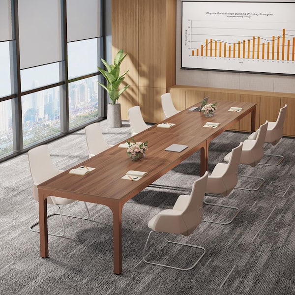 BYBLIGHT Moronia 78. 74in. 2-PCS Walnut Conference Room Table, Long Office Desk, Seminar Meeting Table Desk for Boardroom