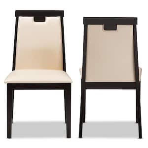 Evelyn Beige and Dark Brown Faux Leather Dining Chair (Set of 2)