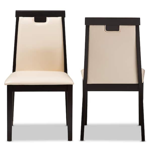 Baxton Studio Evelyn Beige and Dark Brown Faux Leather Dining Chair (Set of 2)