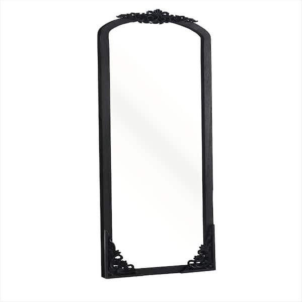 Lirago 30 in. W x 69 in. H Carved Wooden Full Length Mirror in Black