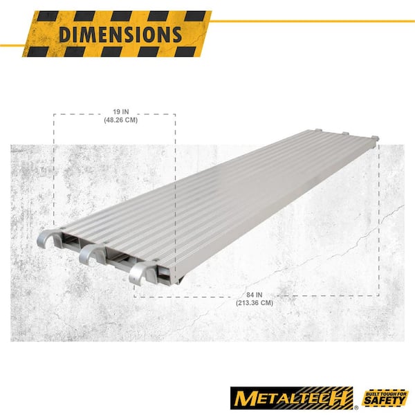 MetalTech 1001986211 7 ft. L x 19 in. W Scaffolding Platform, All-Aluminum Work Platform and Scaffold Plank for Metaltech Scaffolding, 3-Pack - 3