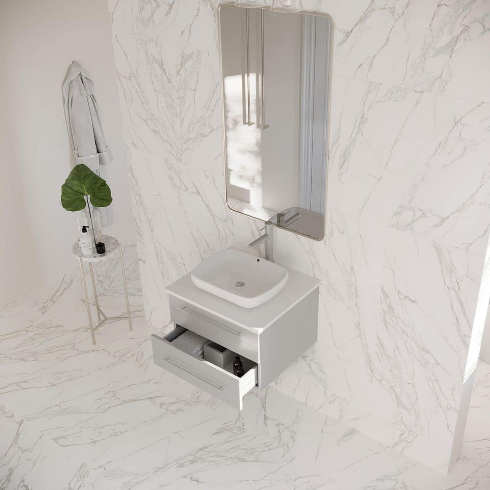 Lucera 24" Gray Quartz Stone Wall Mount Vanity with Vessel Sink