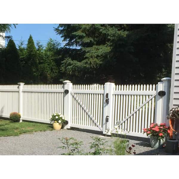 Hartford 10 ft. W x 4 ft. H White Vinyl Picket Fence Double Gate Kit Includes Gate Hardware