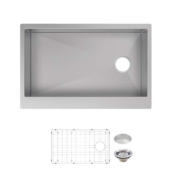 Glacier Bay Professional 33 in. Farmhouse/Apron-Front Single Bowl 16 Gauge Stainless Steel Kitchen Sink with Accessories