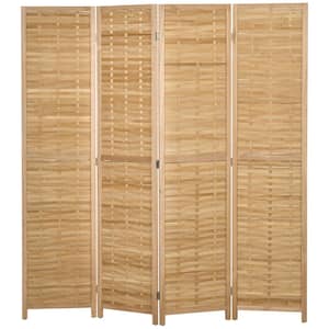 5.5 ft. Natural Bamboo Folding Privacy Screens, 4 Panel Room Divider Hand-Woven Double Side Partition Wall Dividers