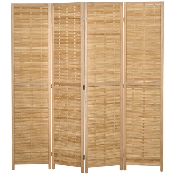 Zeus & Ruta 5.5 ft. Natural Bamboo Folding Privacy Screens, 4 Panel Room Divider Hand-Woven Double Side Partition Wall Dividers