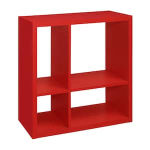 SignatureHome Height 30 in. Tall Red Finish Wood 4-Cube Shelf Standard Bookcase with Back Panel Open. (28Lx14Wx30H)