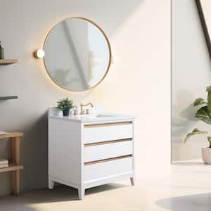 36 in. W x 22 in. D x 34 in. H Single Sink Bathroom Vanity in White with Engineered Marble Top