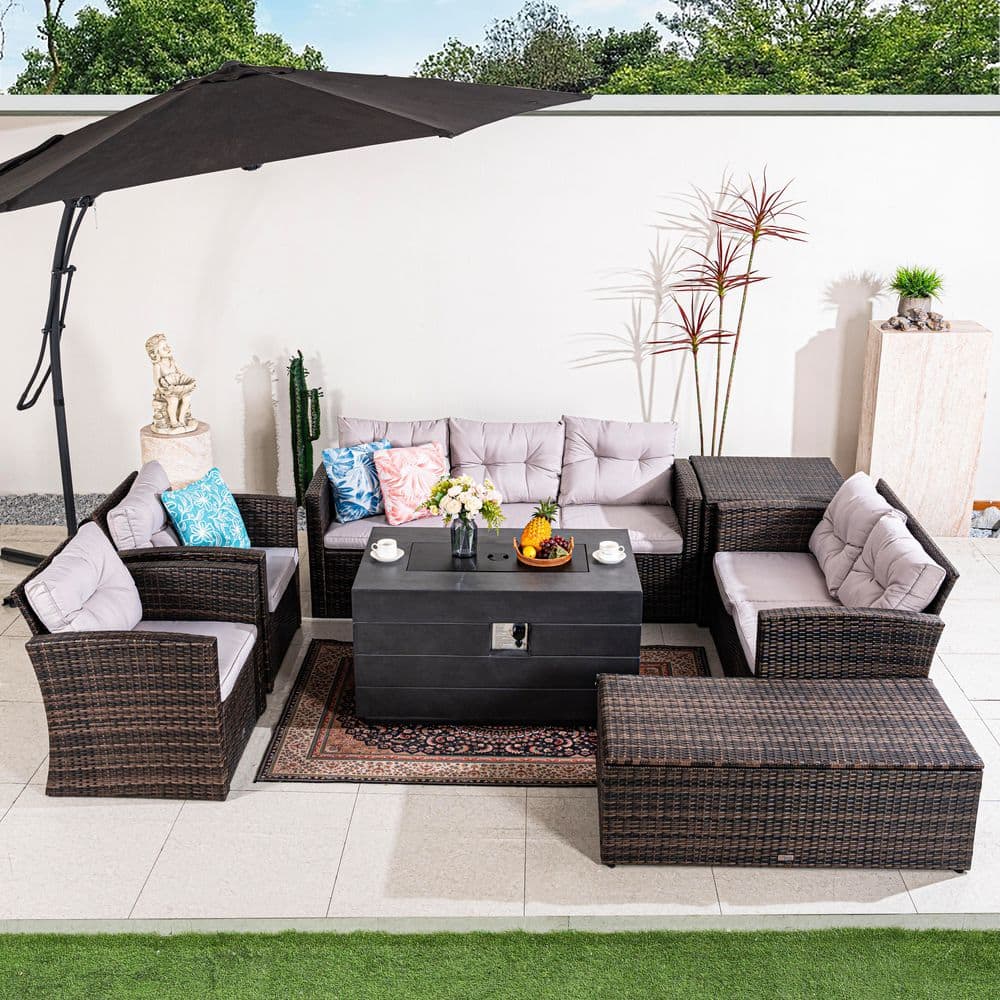 7-Piece Outdoor Patio Fire Pit Conversation Set with Cushions, Fire Pit Table and Storage, All-Weather Wicker price history on PriceWatchPro