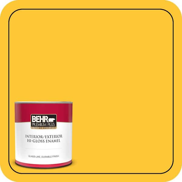 BEHR PREMIUM PLUS 1 qt. #330B-7 Sunflower Hi-Gloss Enamel Interior/Exterior Paint & Primer