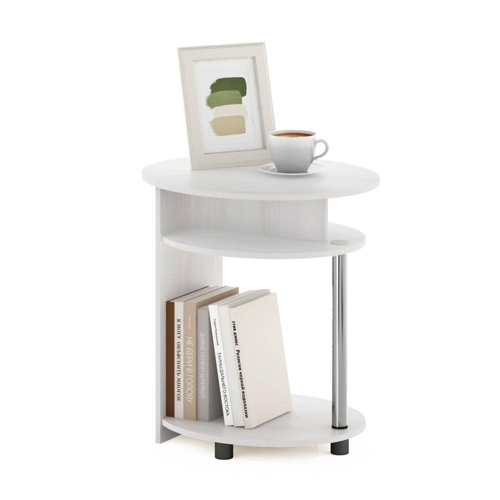 Jaya White Oak & Stainless Steel Oval End Table with Shelves