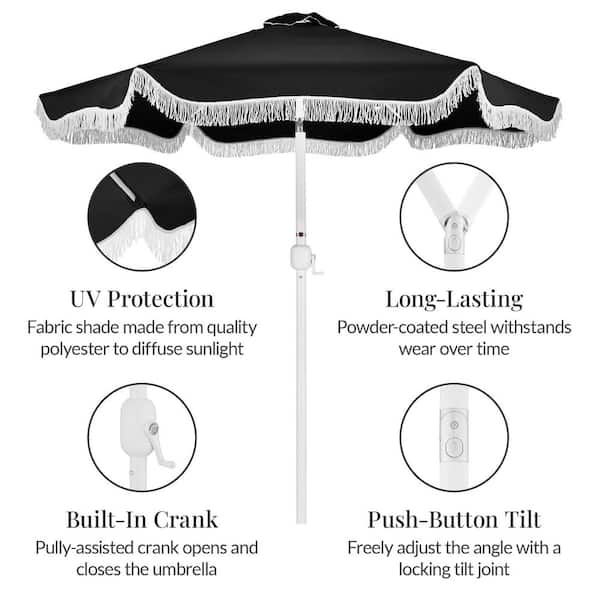best choice products outdoor 9 foot patio umbrella screen black Best Choice Products 9ft Fringe Market Umbrella Boho Patio Sunshade w/ Tilt, UPF50+
