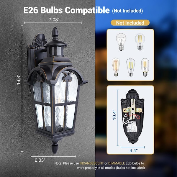 DEWENWILS 16.8 in. Black Motion Sensing Dusk to Dawn Outdoor