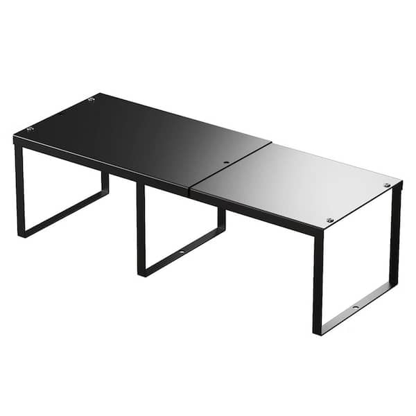 2-Shelf Black Adjustable Stackable Countertop Cabinet Organizer Metal Pantry Cupboard Storage Rack Set