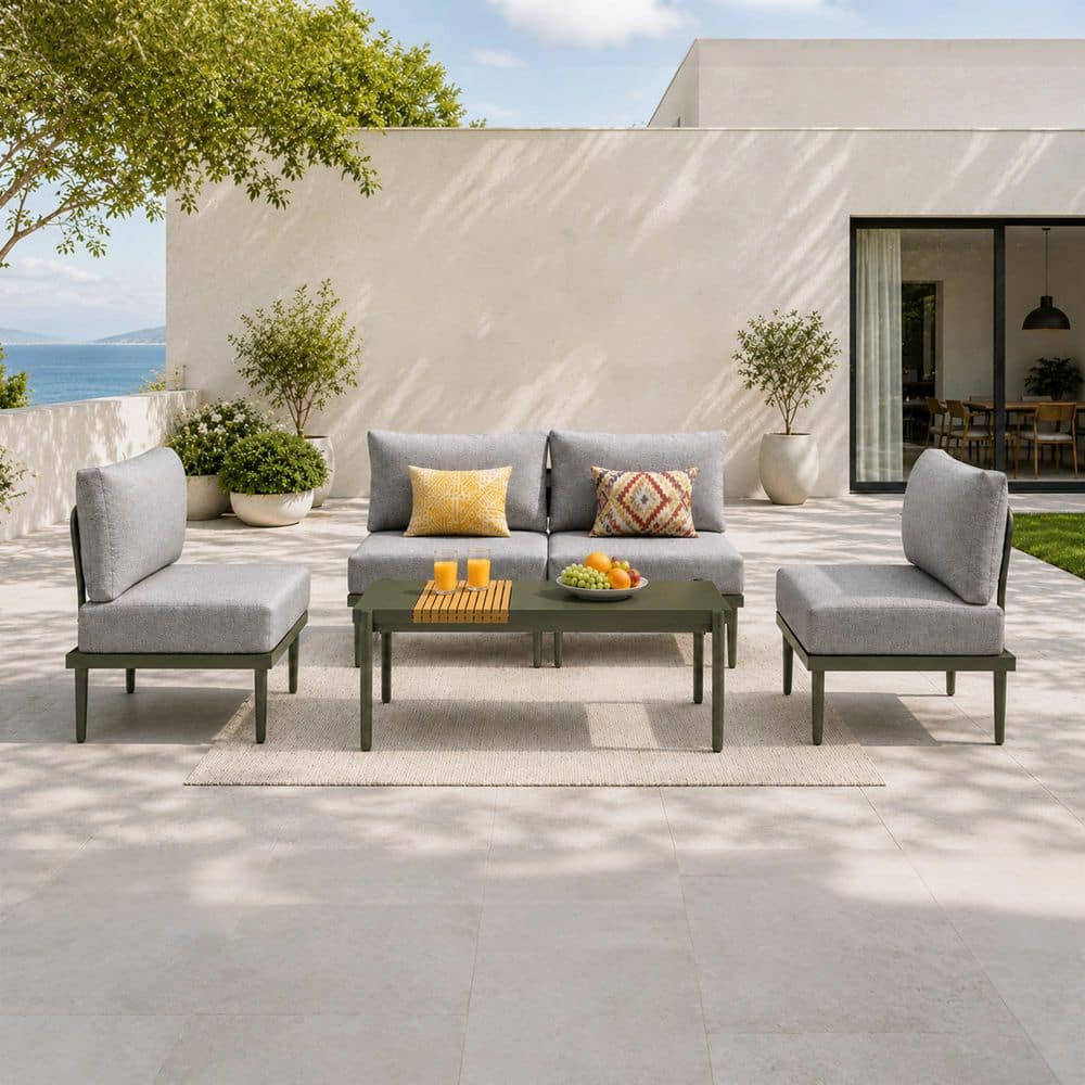 5-Piece Metal Patio Conversation Set Outdoor Sectional Set with Soft Cushions and Coffee Table, Green price history on PriceWatchPro