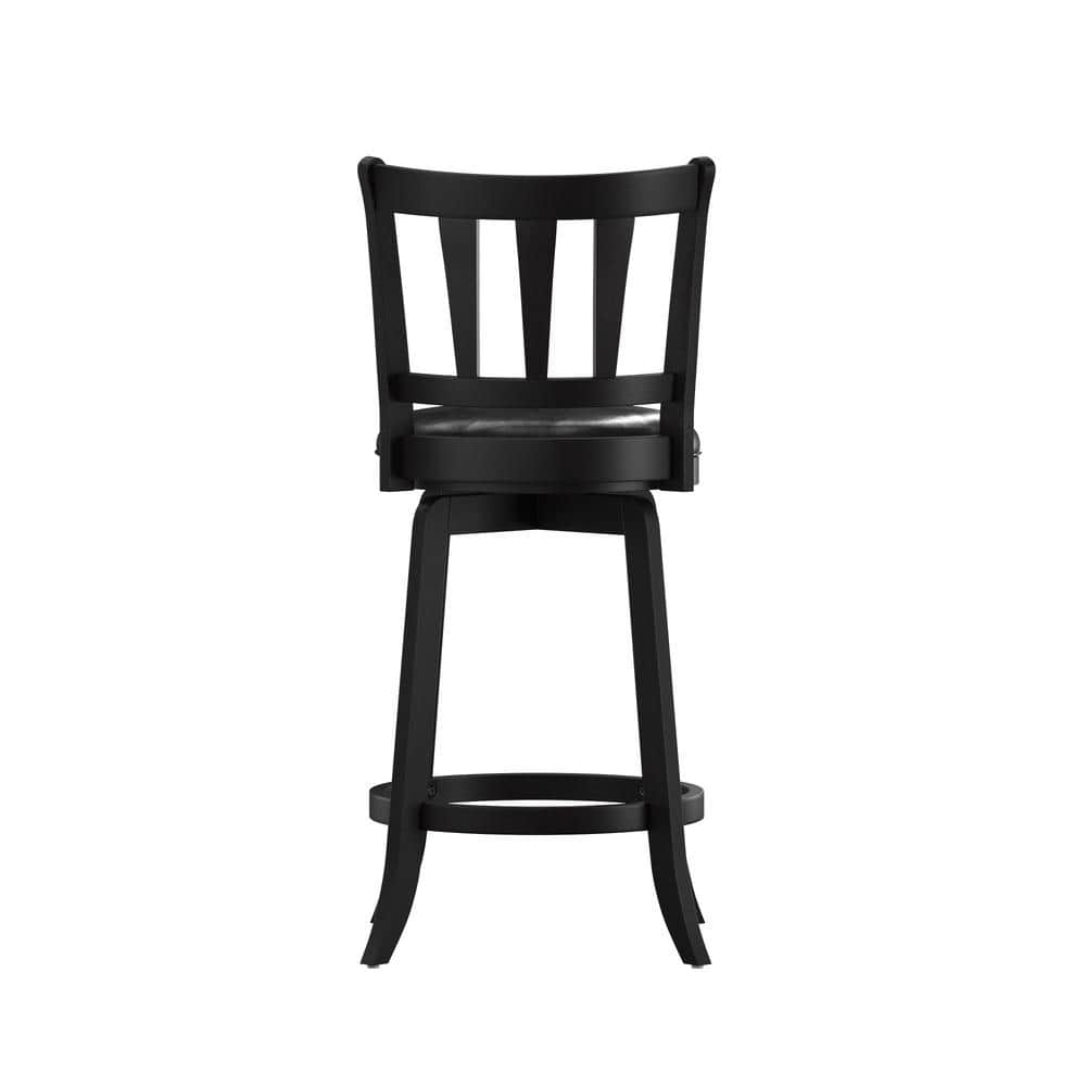 Black Wood and Faux Leather Swivel Counter Stool