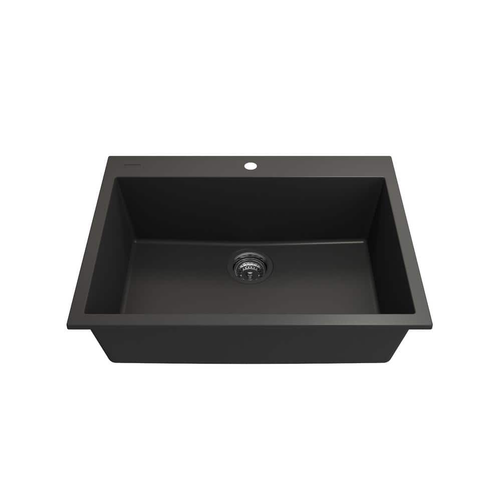 Campino Uno Matte Black Granite Composite 27 in. Single Bowl Drop-In/Undermount Kitchen Sink with Strainer price history on PriceWatchPro