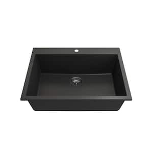 Campino Uno Matte Black Granite Composite 27 in. Single Bowl Drop-In/Undermount Kitchen Sink with Strainer