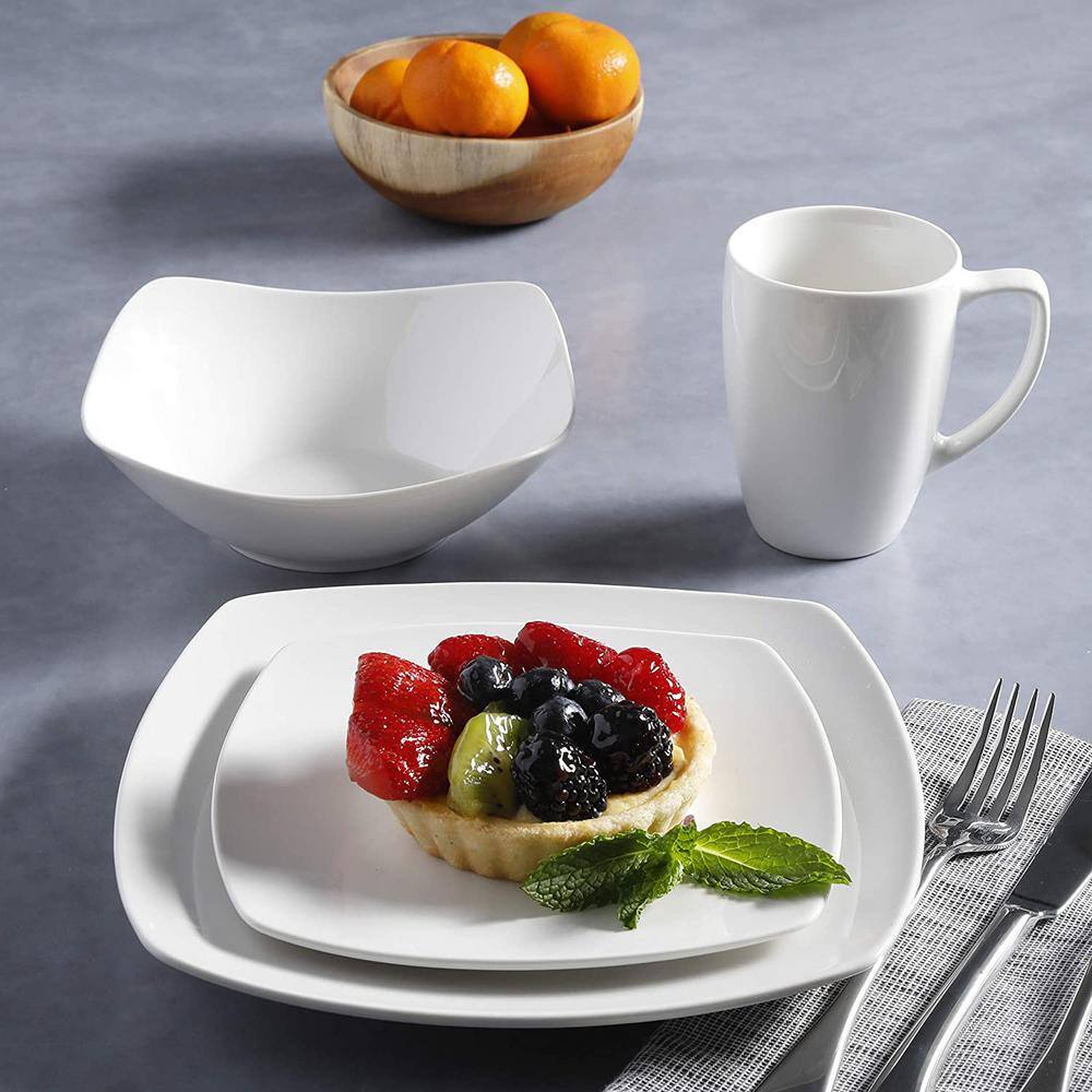White Square Porcelain Dinnerware Set for 8, 32 Pieces