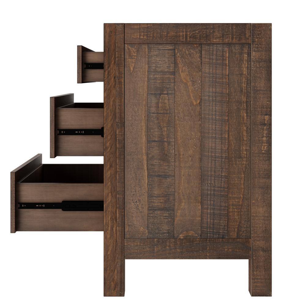 Rustic Brown Solid Pine Wood 3-Drawer Nightstand with Cup Pulls