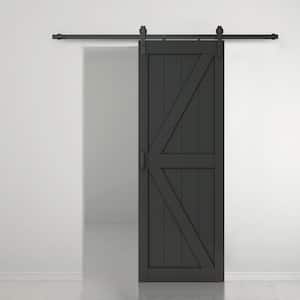 30 in. x 84 in. K Series Ready To Assemble Black Painted DIY MDF Interior Sliding Barn Door with Hardware Kit and Handle