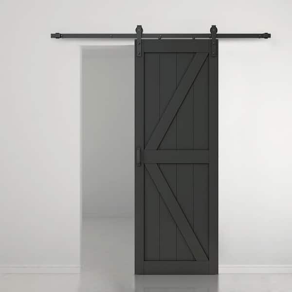 CALHOME 30 in. x 84 in. K Series Ready To Assemble Black Painted DIY MDF Interior Sliding Barn Door with Hardware Kit and Handle