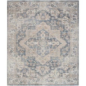 Astra Machine Washable Grey/Blue 9 ft. x 12 ft. Vintage Persian Traditional Area Rug