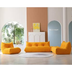3-Piece Bean Bag Teddy Velvet Top Thick Seat Living Room Lazy Sofa in Yellow (1 Seater + 2 Seater + 3 Seater )