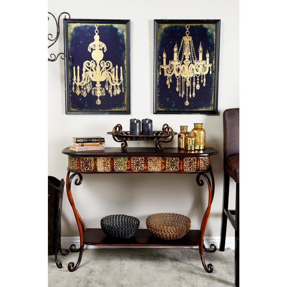 Set of 2 Gold Framed Abstract Chandelier Wall Art