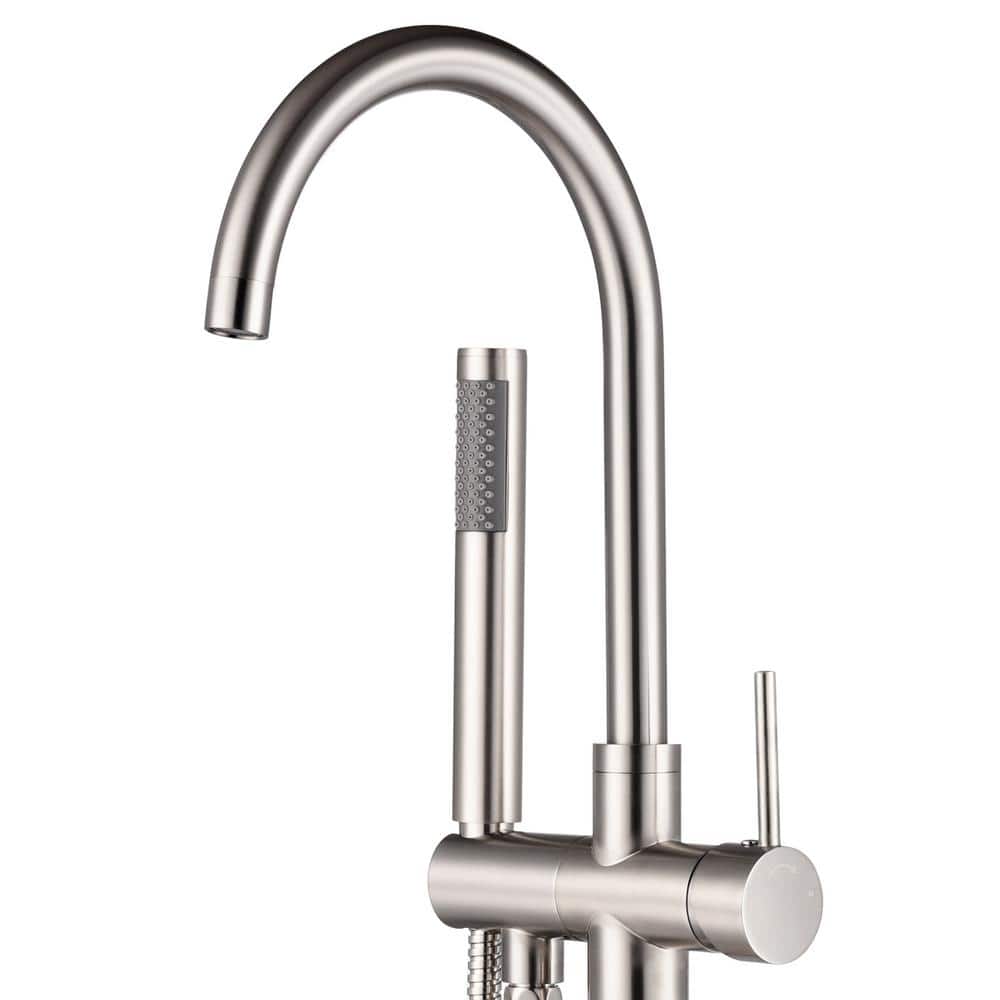 Brushed Nickel Freestanding Tub Filler with Hand Shower
