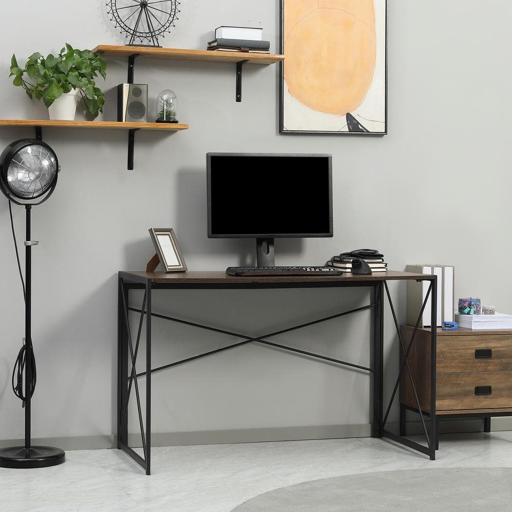 Brown Foldable Wood and Metal Writing Desk