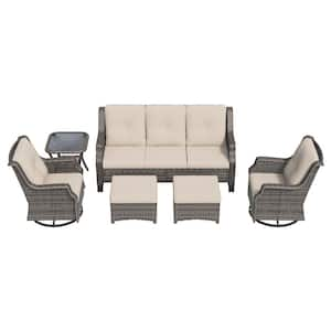 6-Pieces Wicker Outdoor Patio Furniture Sets Rattan Chair Wicker Set with Beige Cushion