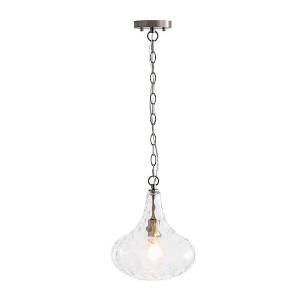 60-Watt 1 Light Brushed Nickel Modern Indoor Mini Pendant Light with Hammered Glass Shade Vintage Ceiling Light Fixture