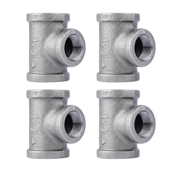 PIPE DECOR 1 in. x 1 in. x 3/4 in. Black Iron FPT x FPT x FPT Reducing Tee Fitting (4-Pack)
