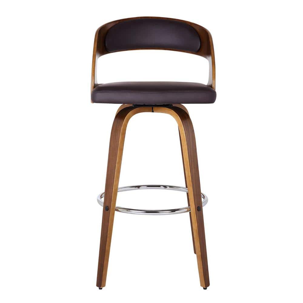 HomeRoots Brown Faux Leather Modern Walnut Wooden Bar Stool 2000477256