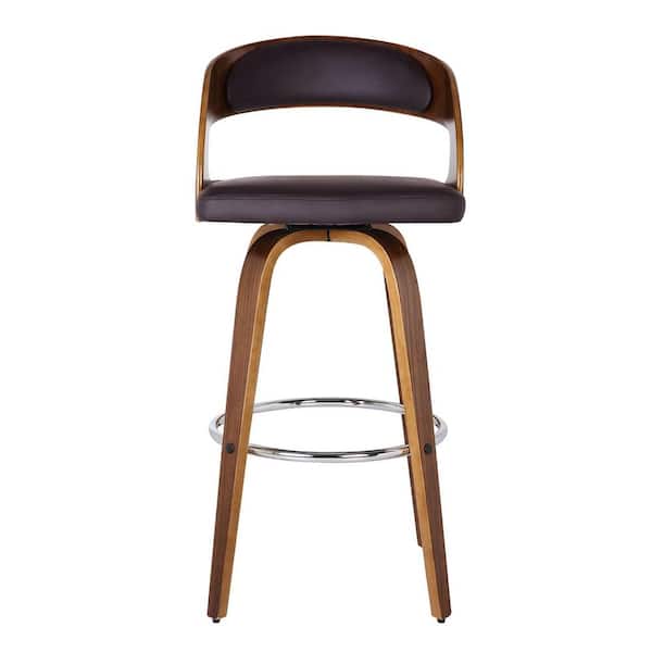 HomeRoots Brown Faux Leather Modern Walnut Wooden Bar Stool