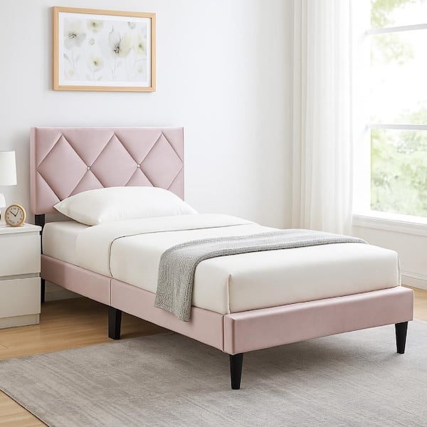 Lilian Pink and Black Wood Frame Twin Platform Bed with Tufted Upholstered Headboard