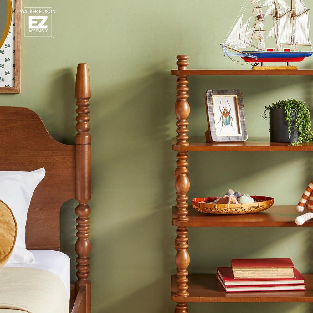 Modern Farmhouse Easy Assembly 25 in. Wide White 5-Shelf Solid Wood Bookcase with Open Storage and Spindle Detailing - thumbnail 8
