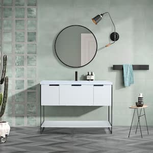 32 in. W x 32 in. H Round Aluminium Alloy Framed Wall Bathroom Vanity Mirror in Matte Black